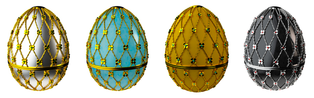 Faberge eggs silver, turquoise, yellow and black