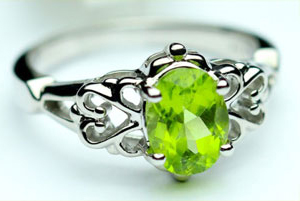 White gold and peridot ring from Gilbert jewelry store.