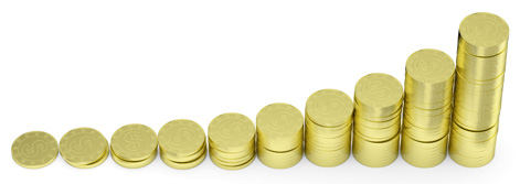gold coins stacked in a row