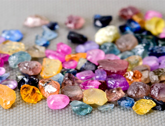 Rough cut sapphires of various colors
